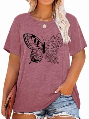 PINK BUTTERFLY FLOWER SHORT SLEEVE TOP